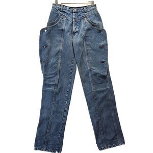 Rockies Jeans Women Size 33/15 Blue Flaps Button Leg High Rise VTG Western